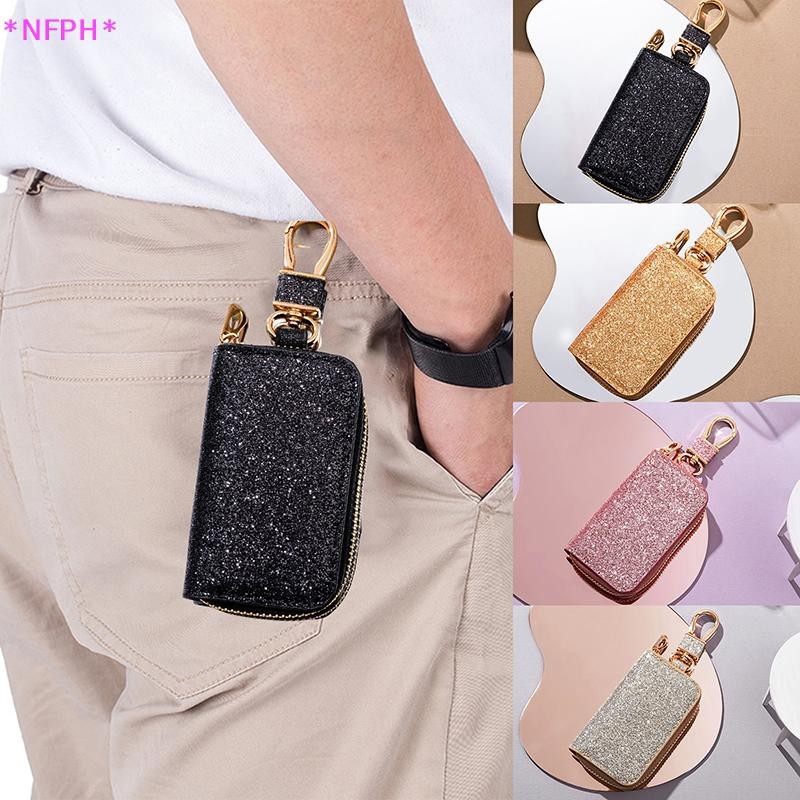 Nfph> Shiny PU Key Pouch Zipper Key Holder Organizer กระเป๋ากุญแจรถพวงกุญแจกระเป๋าสตางค์แฟชั่น Simple Key Case กระเป๋ากุญแจรถปกป้องใหม่