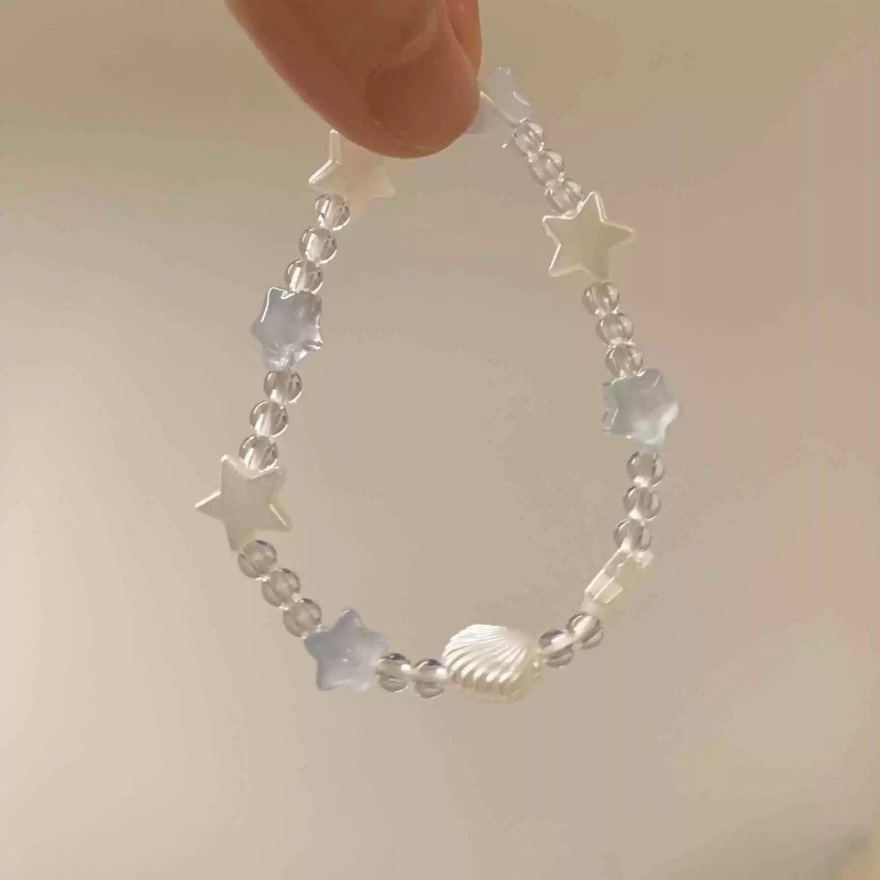 สร้อยข้อมือลูกปัดดาวห้าแฉกเปลือกหอยสีขาวสีน้ําเงินผู้หญิง - รูปที่ 5