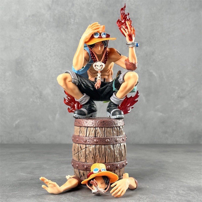 27cm Ace ONE PIECE คอสเพลย์ลง Wine Barrel Whitebeard Action Figure รุ่น Q ตุ๊กตาของขวัญเด็กตกแต่งรถเครื่องประดับของเล่นคอลเลกชันตกแต่งบ้านประติมากรรมMLML