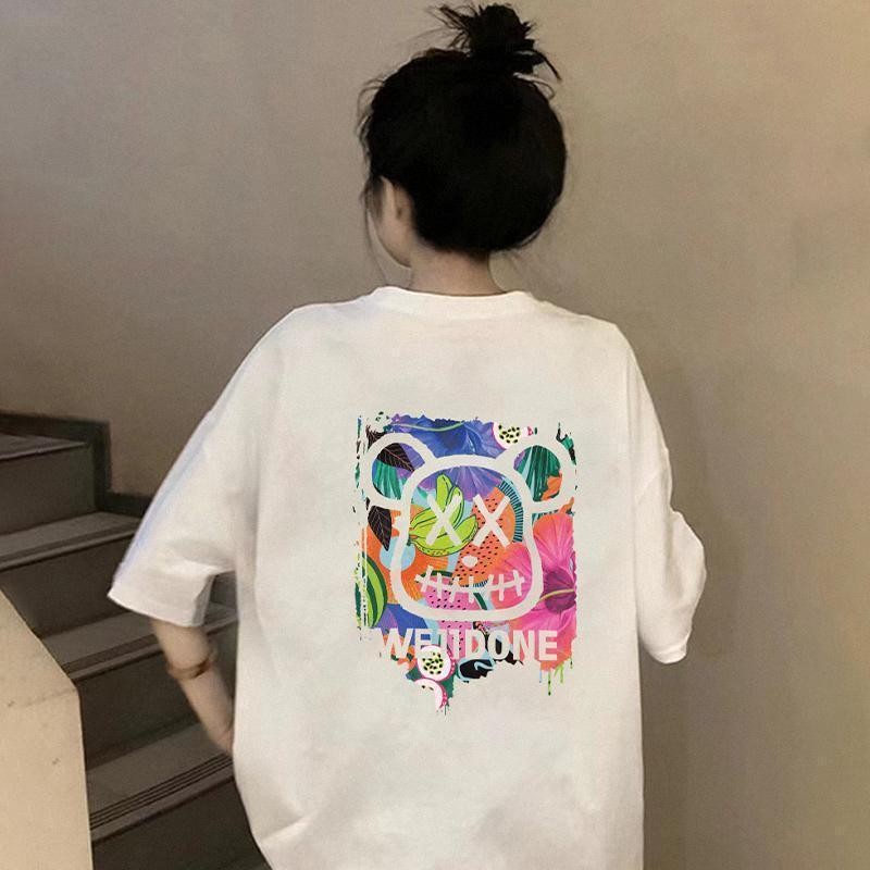 Woo Right  ผ้าฝ้ายใส่สบาย สไตล์เกาหลี ลาย "WEIIDONE" เสื้อยืดผ้าคอตตอน   เสื้อยืดโอเวอร์ไซส์ ผู้ชายและผู้หญิง