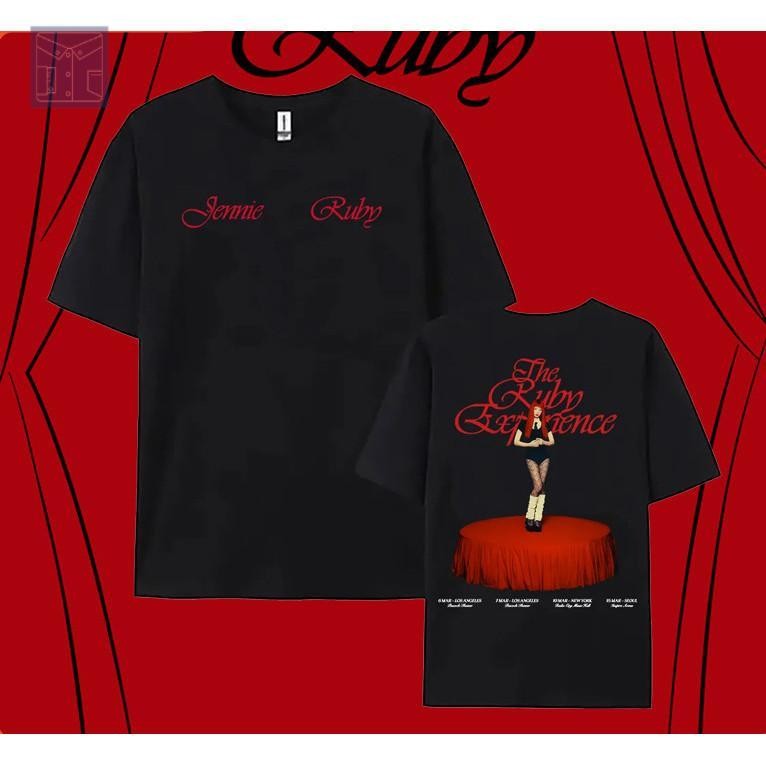 พร้อมส่ง Jennie Ruby Concert Merch เสื้อผู้หญิงแขนสั้น ผ้าฝ้ายแท้ พิมพ์ลายน่ารัก S-5XL