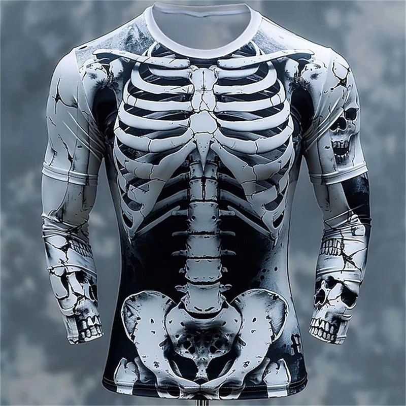3d Skulls โครงกระดูกการพิมพ์เสื้อยืด T เสื้อแขนยาว Casual แฟชั่นเสื้อกันหนาว Breatable Streetwear หลวม tees