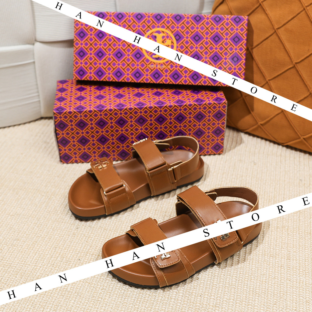 Tb Home หนาSoled Platform Sole Velcro รองเท้าแตะ 2024 ฤดูร้อนสไตล์ใหม่ของแท้หนัง All-Match เปิด-To