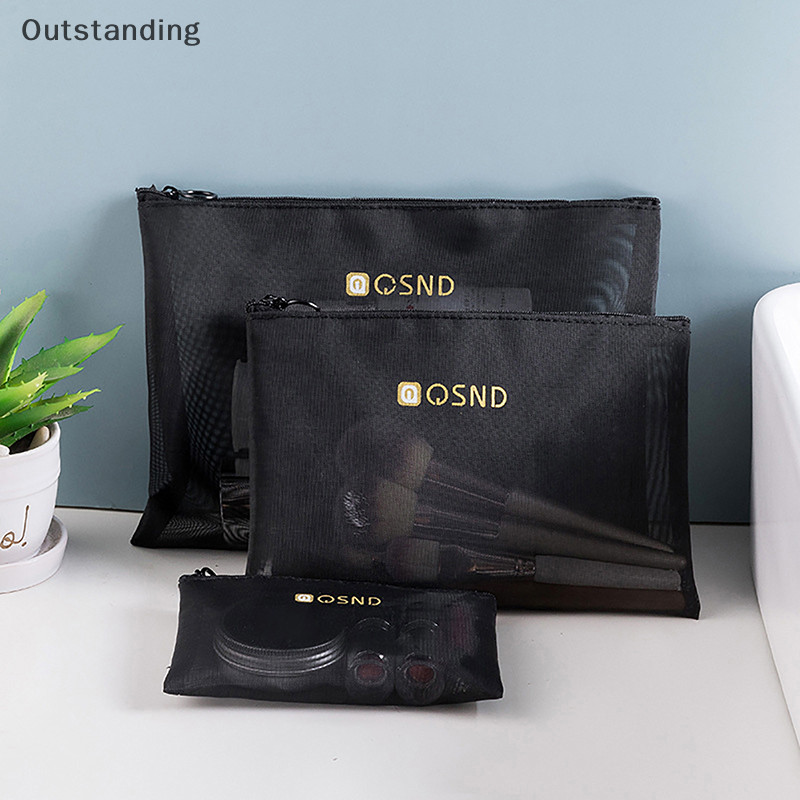 Outstanding ใหม่ กระเป๋าเครื่องสําอาง ผ้าตาข่ายใส มีซิป แบบพกพา 3 ขนาด สําหรับเดินทาง จัดระเบียบลิปสติก เอกสาร