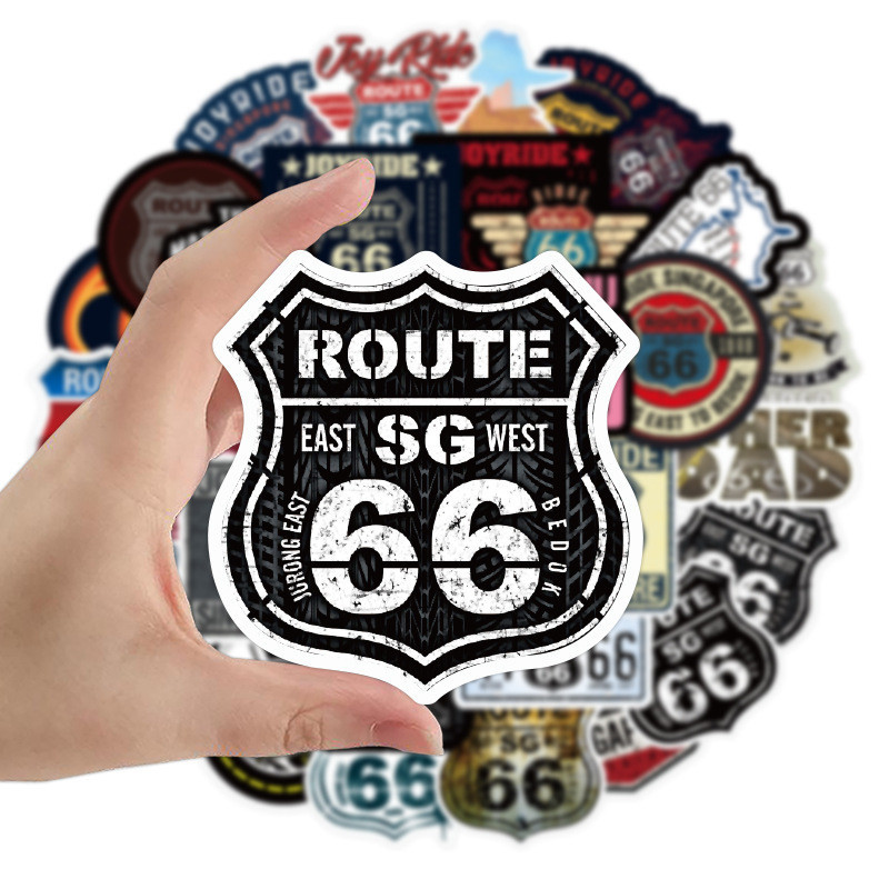 พร้อมส่ง Camping Travel Route 66 รูต 66 USA VINTAGE Sticker สติกเกอร์กันน้ำรูปแบบที่แตกต่างกัน 50 ชิ้น JOYRIDE