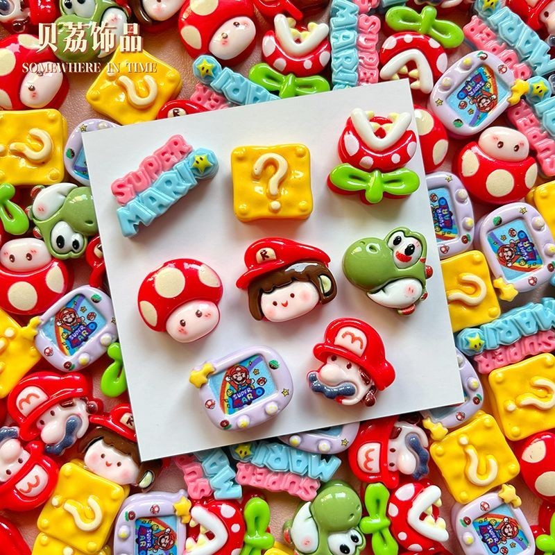 แผ่นกาวเรซิ่น ลายการ์ตูนซูเปอร์มาริโอ้ 3d สําหรับทําเครื่องประดับ ติดเคสโทรศัพท์ กิ๊บติดผม diy