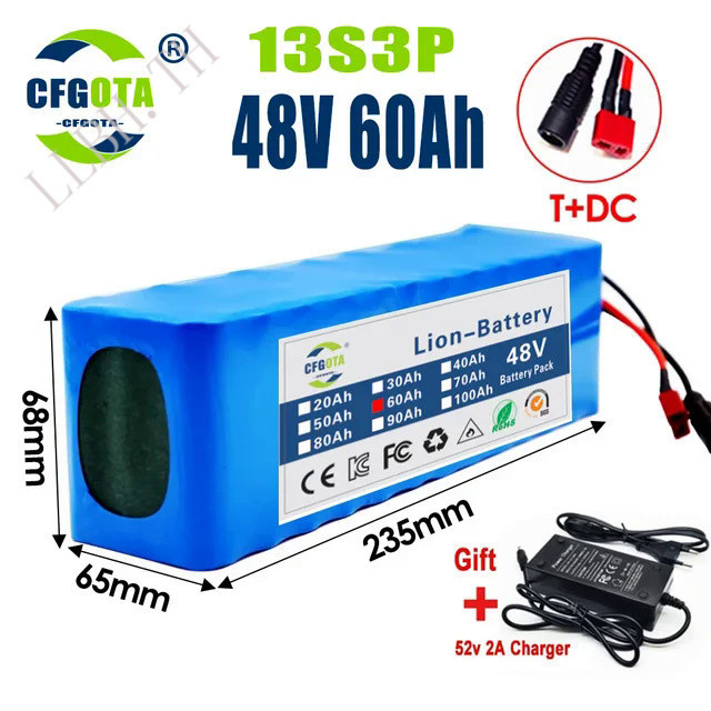 New 48V 100Ah 20000W 13S3P DC/T Lithium ion Battery Pack 100Ah For 54.6v E-bike Electric bicycle Sco