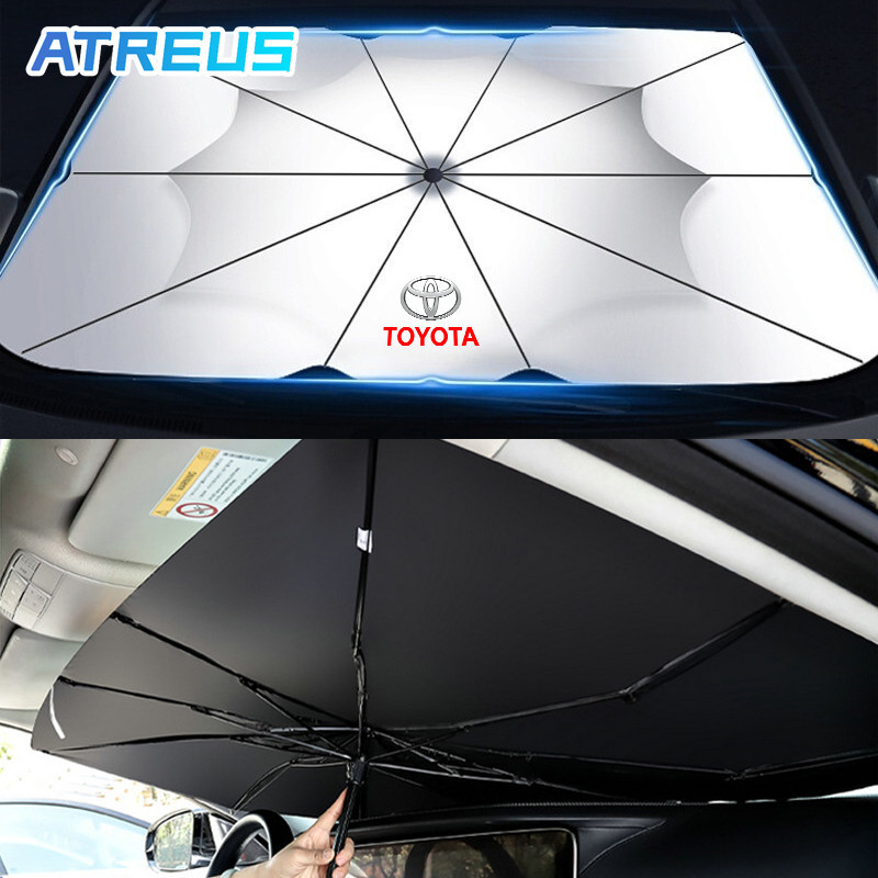 Toyota ร่มกันแดดในรถ กันUV ป้องกันแสงแดด สะท้อนแสงแดด ร่มบังแดด ร่มบังแดดหน้ารถ ที่บังแดดในรถยนต์ สำหรับ Toyota Prius Fortuner Corolla Cross CHR Camry Wish Vios Veloz Estima Sienta Yaris Ativ Altis Sienta bZ4X Hiace Hilux Revo