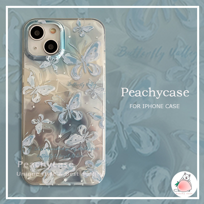 เคสโทรศัพท์มือถือ ป้องกันรอยขีดข่วน ลายผีเสื้อ สีฟ้า สําหรับ iPhone 15 14 13 12 Pro Max 11 15pro