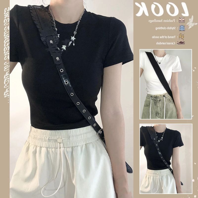 เสื้อท็อปแขนสั้น ผ้าฝ้าย เข้ารูป แฟชั่นฤดูร้อน สําหรับผู้หญิง - รูปที่ 7