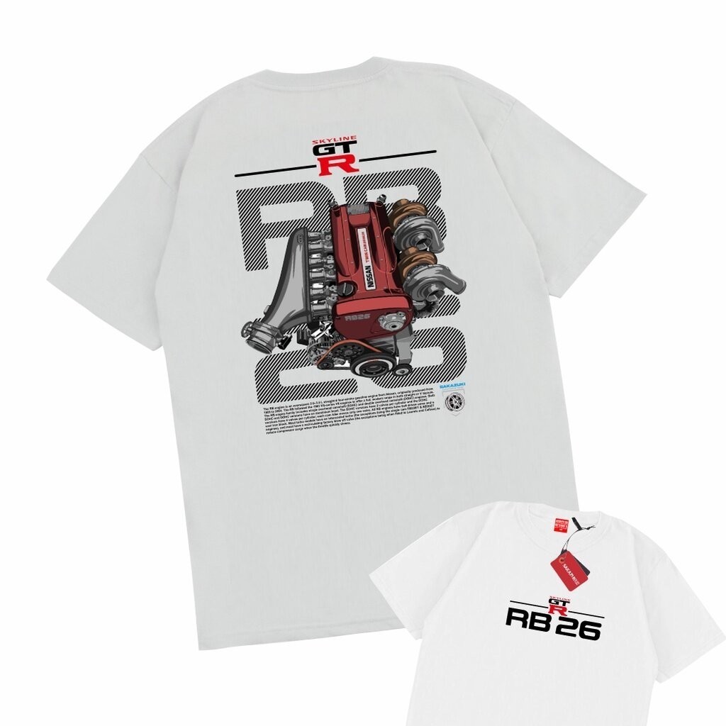 T-Shirt💖 เสื้อยืด Pop เสื้อยืดคอกลมเสื้อยืด พิมพ์ลาย Sakazuki NISSAN SKYLINE GTR R34 RB26 MACHINE JDM LEGEND สําหรับผู้