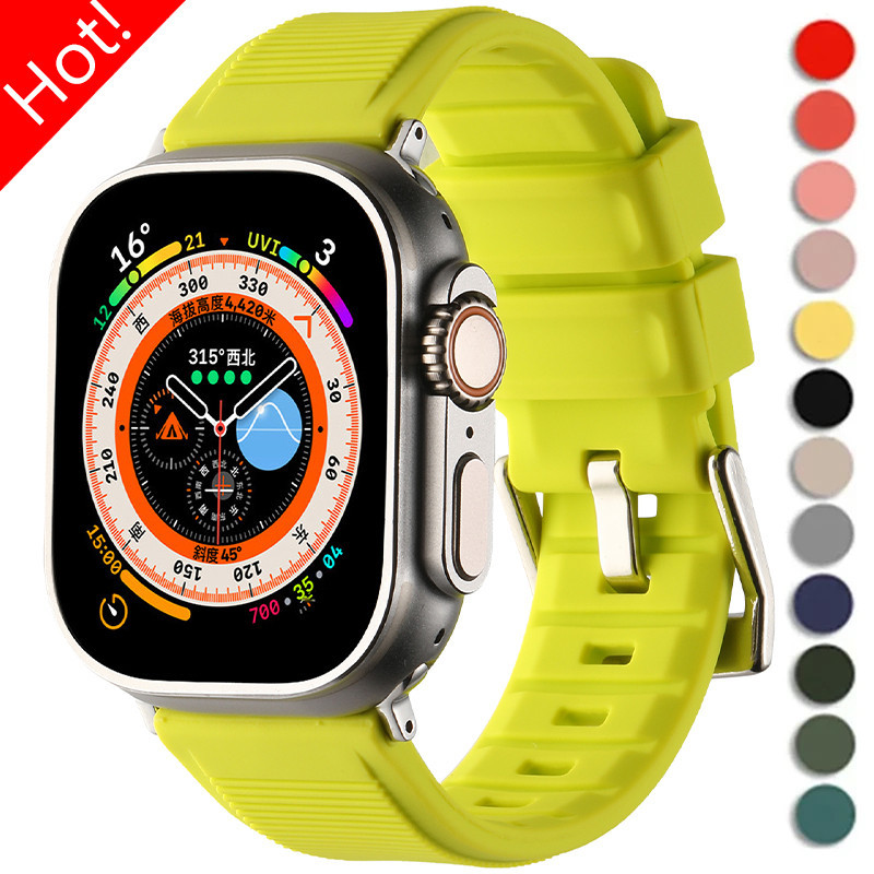 สายนาฬิกาข้อมือยางซิลิโคนนิ่ม สําหรับ Apple Watch Ultra 2 49 มม. 42 มม. 38 44 มม. 45 มม. IWatch Series 9 8 7 6 5 4 3