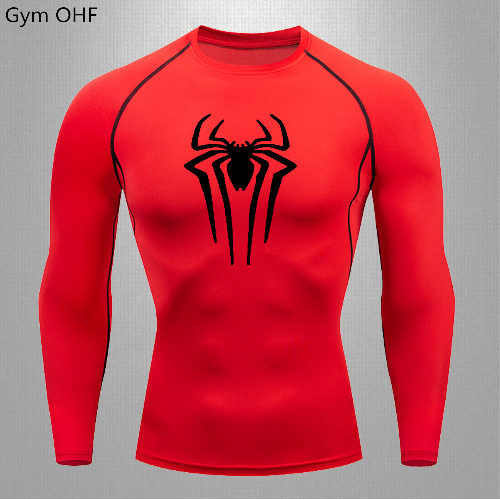 เสื ้ อยืดแขนยาวผู ้ ชาย Marvel Hero Spider Man พิมพ ์ เสื ้ อยืดกีฬาแน ่ นเสื ้ อยืด