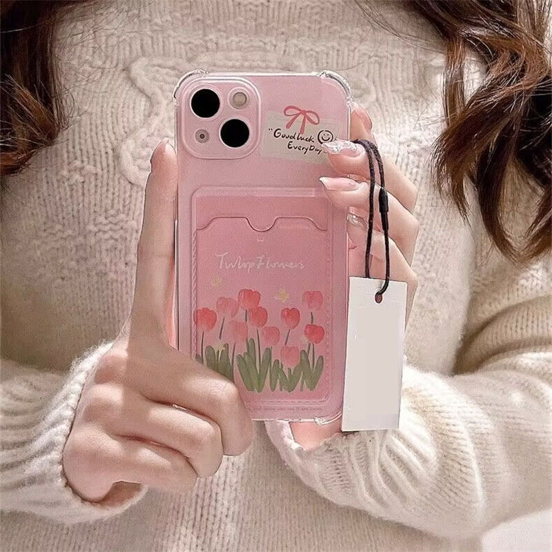 เคสโทรศัพท์มือถือ แบบนิ่ม ลายดอกทิวลิป มีช่องใส่บัตร สําหรับ VIVO Y20 Y21 Y15S 2021 Y02S Y02 Y02T Y35 Y17S Y91C Y91 Y93 Y33T Y33S Y21S Y12S Y12A