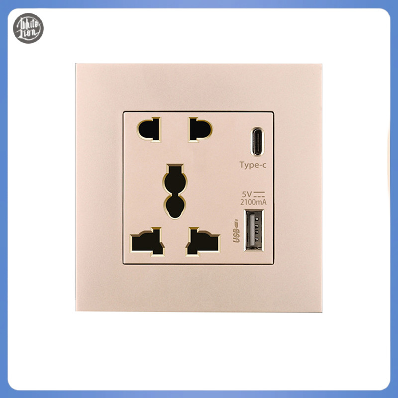 Wl| ใหม่ แผงไฟ 2100MA USB 13A UK Type C อินเตอร์เฟซซ็อกเก็ตติดผนัง