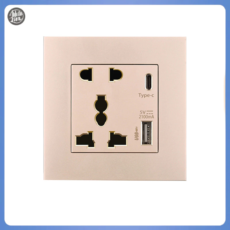 Wl| ใหม่ แผงไฟ 2100MA USB 13A UK Type C อินเตอร์เฟซซ็อกเก็ตติดผนัง