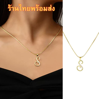 📌ไม่ลอกไม่ดำ สร้อยคอ ตัวอักษร สร้อยทอง ทองแดง สร้อยลายกระดูกงู ฝังเพทาย จี้ทอง ST6