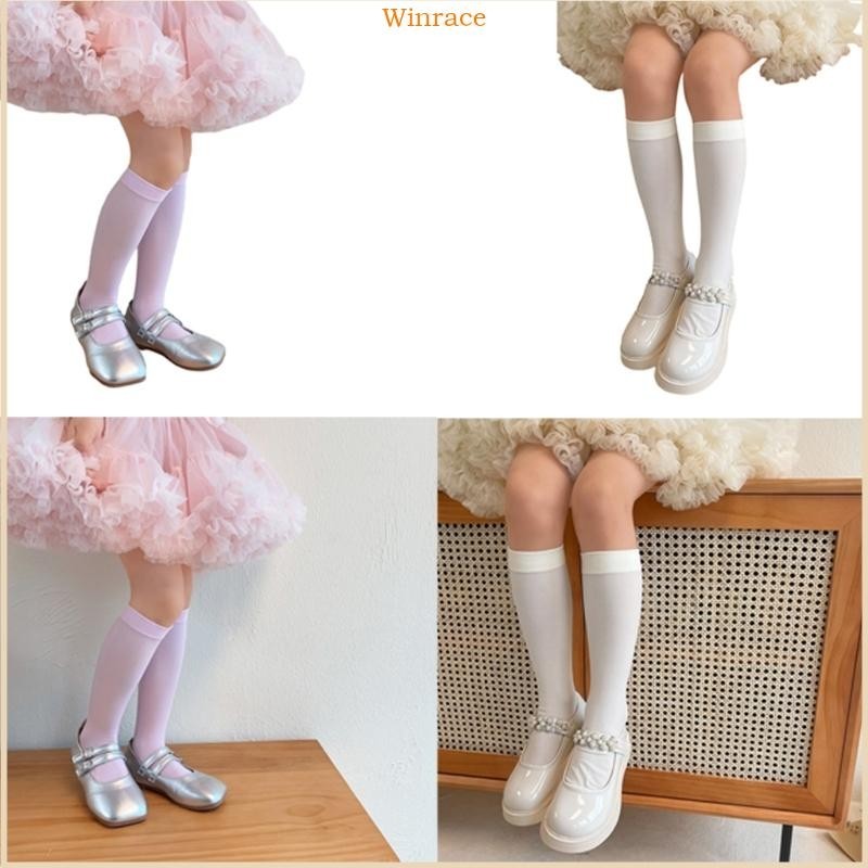 Wrc ถุงเท้าเต้นรํา ระบายอากาศ ถุงน่องยาวถึงเข่า ถุงเท้าไนลอน ยืดหยุ่น สําหรับเด็กผู้หญิงตัวเล็ก