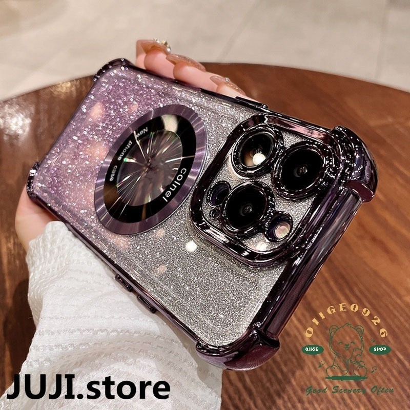Glitter แม ่ เหล ็ กดึงดูดถุงลมนิรภัยป ้ องกันการล ่ มสลายเคสโทรศัพท ์ iphone15 14 13 12 11 Pro Max สําหรับ iPhone 15 กรณีครอบคลุมเต ็ มรูปแบบและกันกระแทก TPU นิ ่ ม