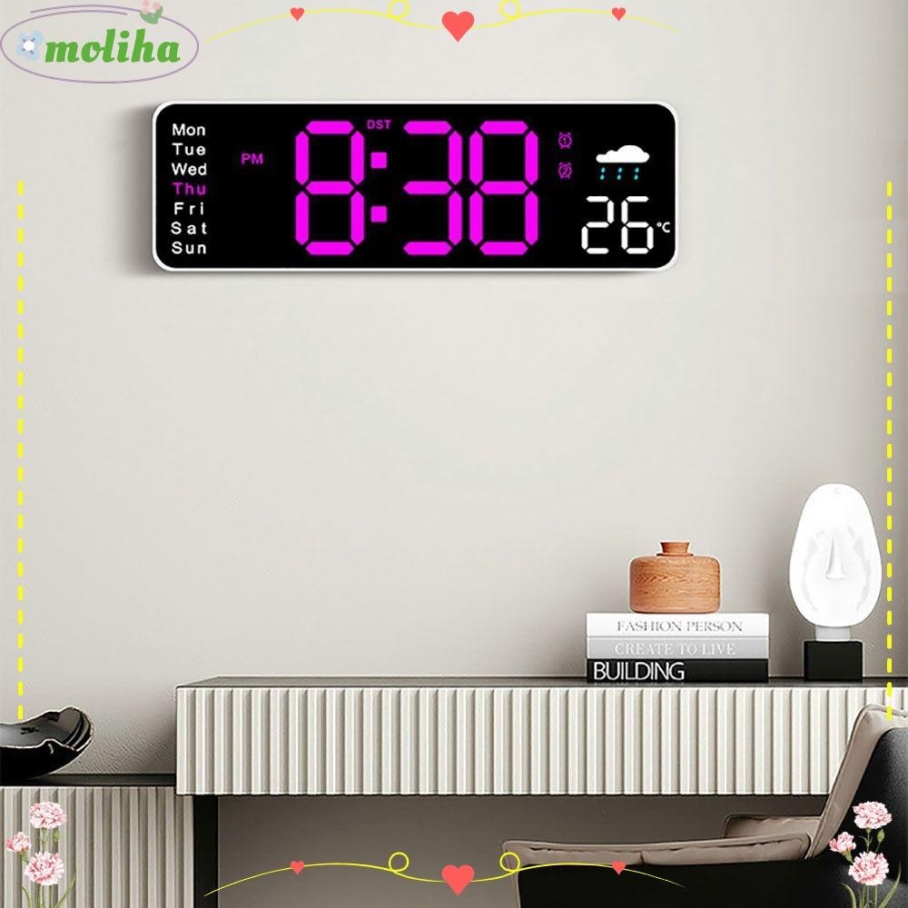 Moliha Digital LED Clocks, Wall-mounted Multi-functional Electronic Wall Clock, Voice Control อุณหภูมิ Home Display ตารางนาฬิกาสําหรับห ้ องนอน