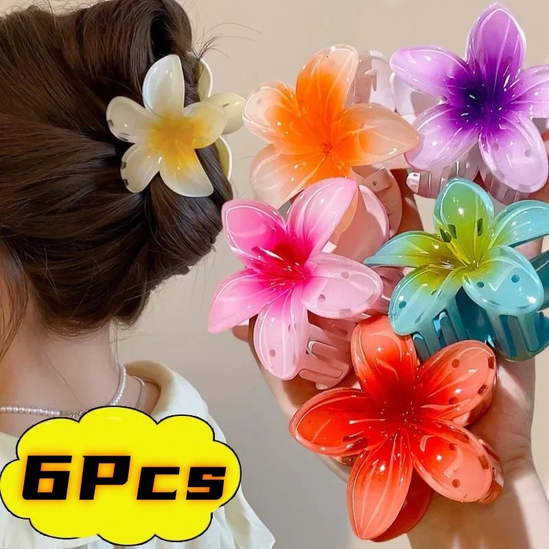 1/6pcs หวาน Gradient Plumeria ดอกไม ้ คลิปเกาหลีขนาดเล ็ กคลิปผม Hairpin สําหรับผู ้ หญิง Hairclip Crab Hair Clamps อุปกรณ ์ เสริมผม