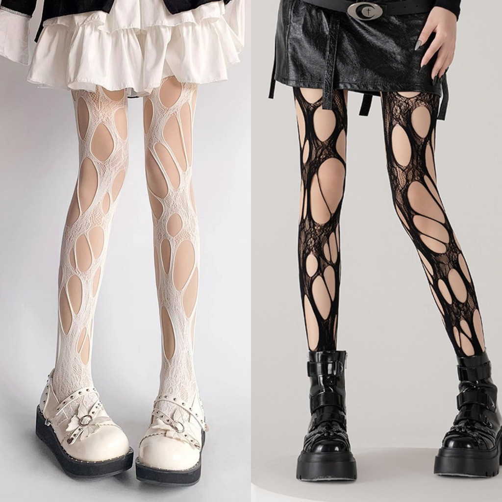 Y2k Hole Fishnet ถุงน่องผู้หญิงวัฒนธรรมย่อยไม่สม่ําเสมอ Hollow เซ็กซี่ถุงน่องสีดํา Punk สไตล์ Bottoming Pantyhose Jk ถุงเท้าอินเทรนด์