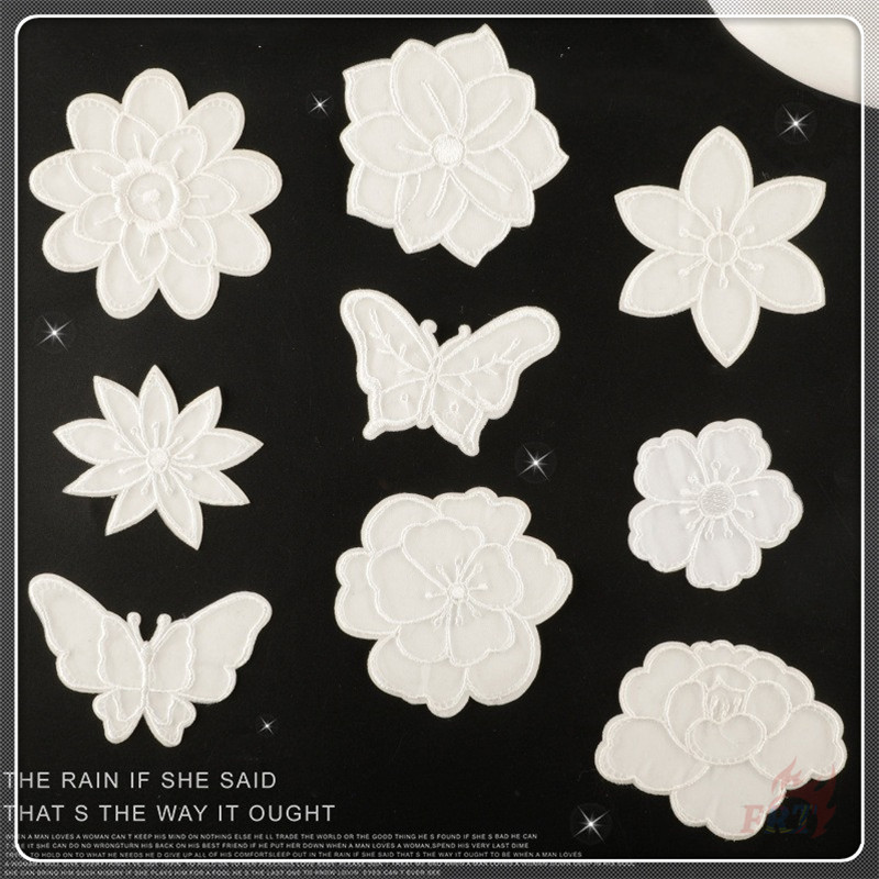 ✿ Ins White Lace - แพทช์สติ๊กเกอร์มีกาวในตัวดอกไม้และผีเสื้อ ✿ 1 ชิ้น DIY เย็บบนเหล็กบนป้ายเสื้อผ้าเย็บปักถักร้อย