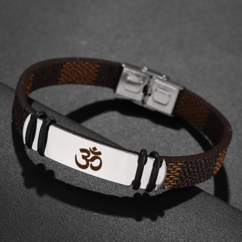 Retro ผู ้ ชายและผู ้ หญิงแฟชั ่ นมุสลิมอัลลอฮ ์ Rune สแตนเลสหนังปรับสร ้ อยข ้ อมือเครื ่ องประดับอุปกรณ ์ เสริม - รูปที่ 3