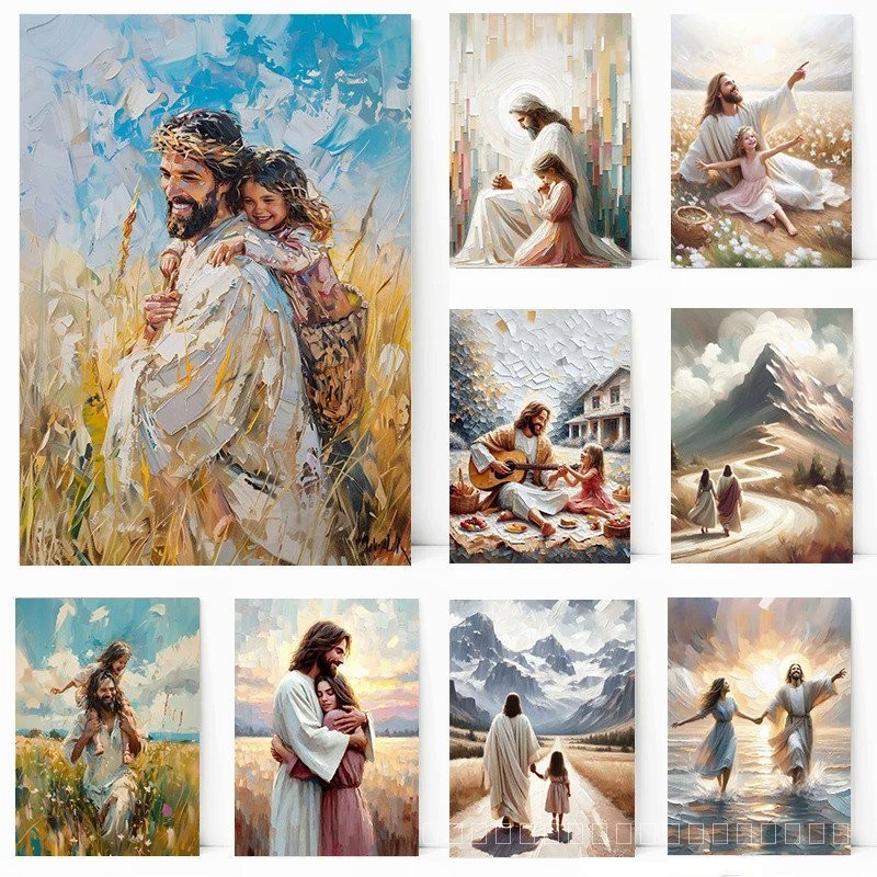 พระเยซูและสาวโปสเตอร ์ Healing Embrace เสมอกับคุณผ ้ าใบภาพวาด Christian Wall Art ภาพสําหรับห ้ องนั ่ งเล ่ นตกแต ่ งบ ้ าน