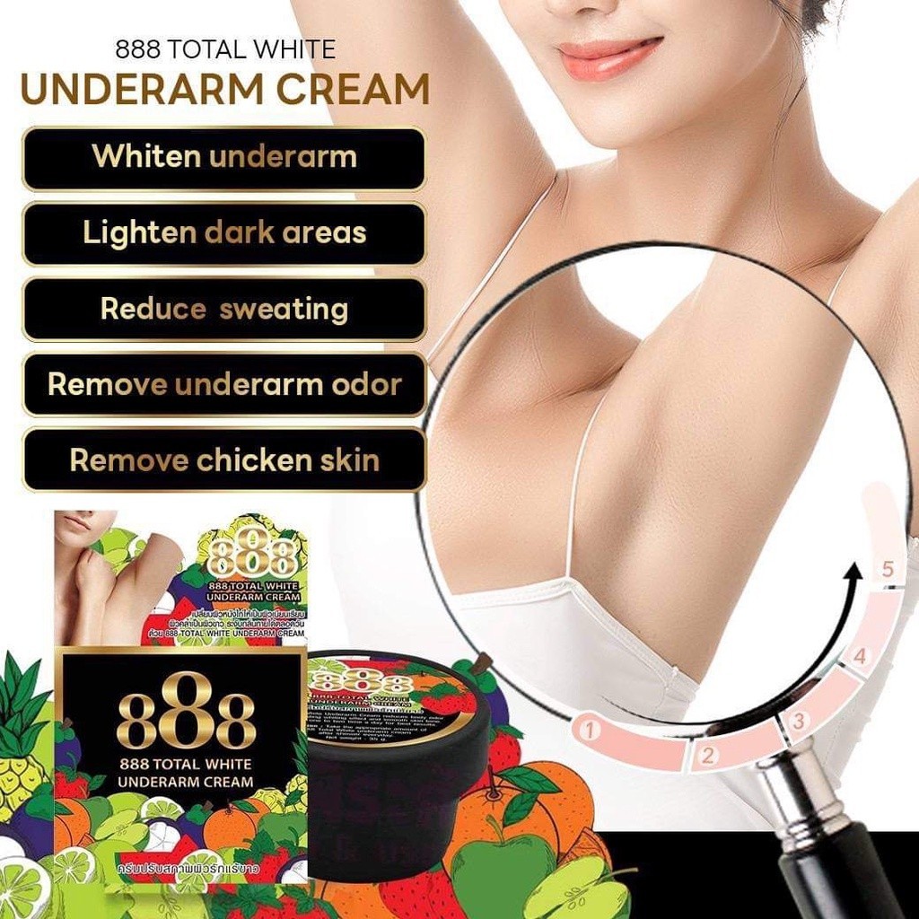 888 TOTAL WHITE UNDER ARM CREAM ไวท์เทนนิ่ง ดู RESULTS ใน ONE WEEK! มีอย. ได้รับการอนุมัติ