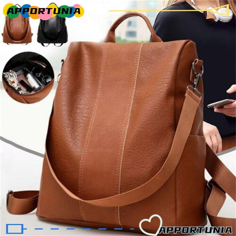 Apportunia Anti-Theft Bag Practical Women PU Leather School Shoulder Backpack