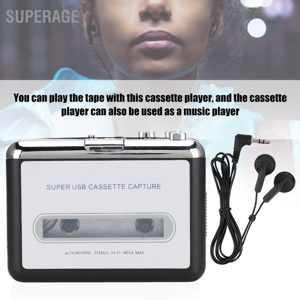 Superage เทป USB เป็น MP3 Capture Converter เครื่องเล่นเพลงเสียงสเตอริโอเครื่องเล่นเทปคาสเซ็ต