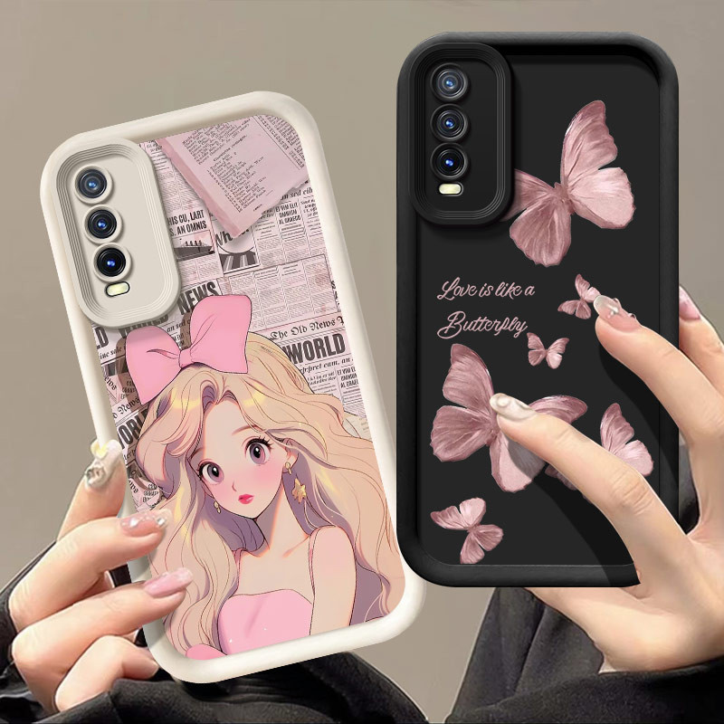 เคส Vivo Y20 Y12s Y12a Y20s Y11s Vivo V2026 V2029 V2043,สไตล์สาวผีเสื้อสีชมพูและ Cool Boy Spider-Man เคสโทรศัพท์,High Edge กล้องป้องกันเคสโทรศัพท์ KLQTY