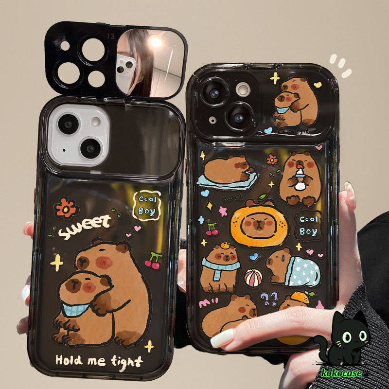 GOOD CASE สินค้า1บาท IPHONE 11 13 15 14 12 Pro Max 15 14 7 8 Plus X XR XS MAX หนูแฮมสเตอร์น่ารักพลิกกรณีโทรศัพท์กระจก