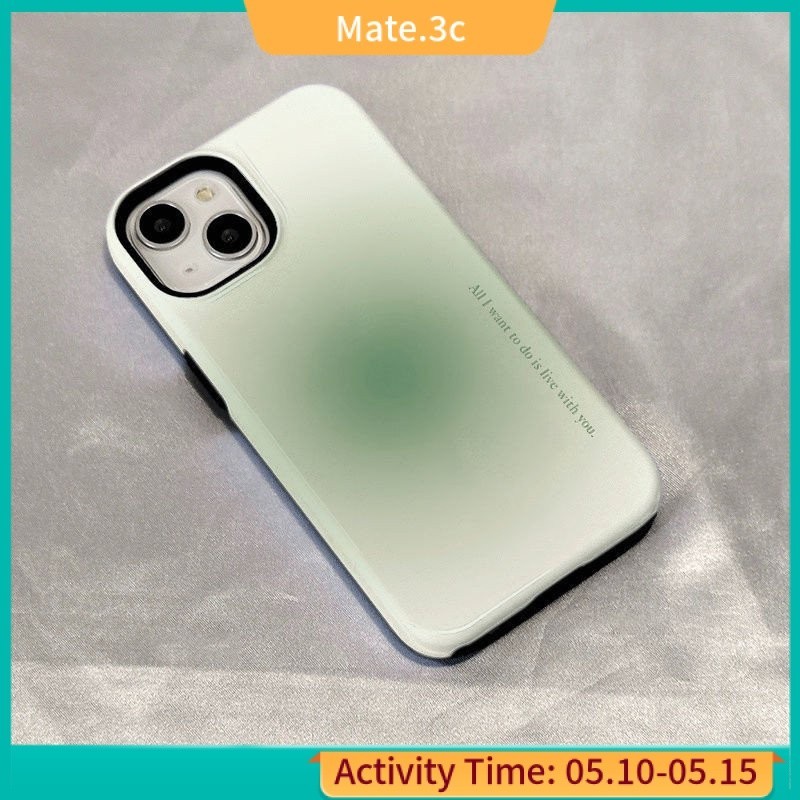 เคสโทรศัพท์มือถือ ฟิล์มสองชั้น เรียบง่าย สีขาว และสีเขียว แวววาว สําหรับ iPhone 13 11 FS0