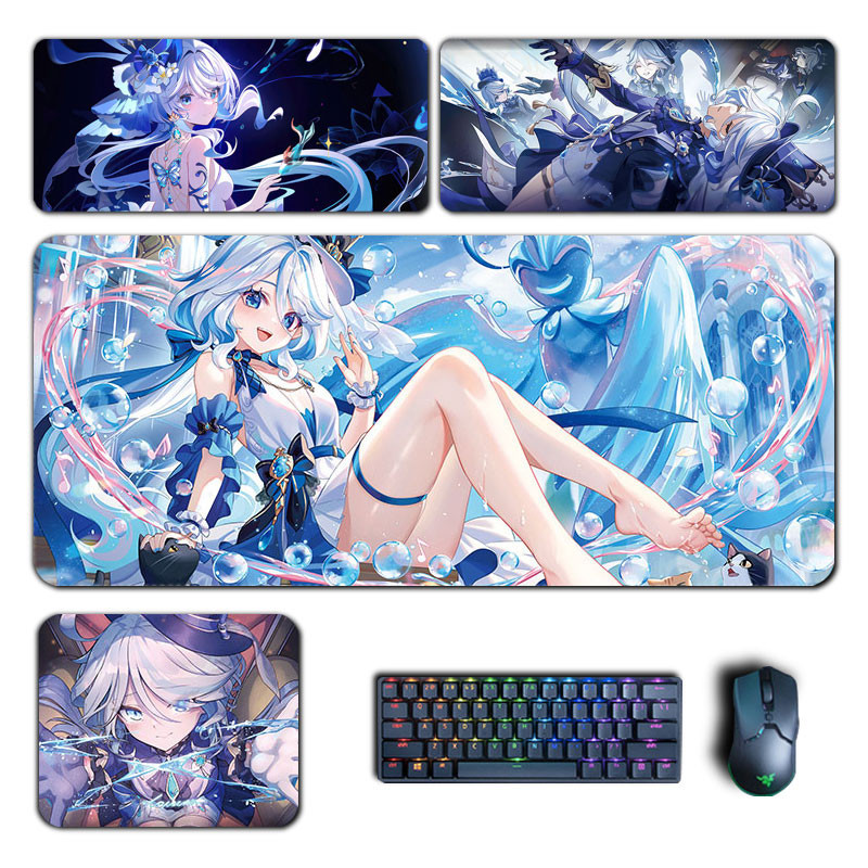 ขนาดใหญ่ Furina Focalors แผ่นรองเมาส์ XL Genshin Impact Mousepad แป้นพิมพ์คอมพิวเตอร์ Padding อะนิเมะเกม Genshin อุปกรณ์เสริมโต๊ะ