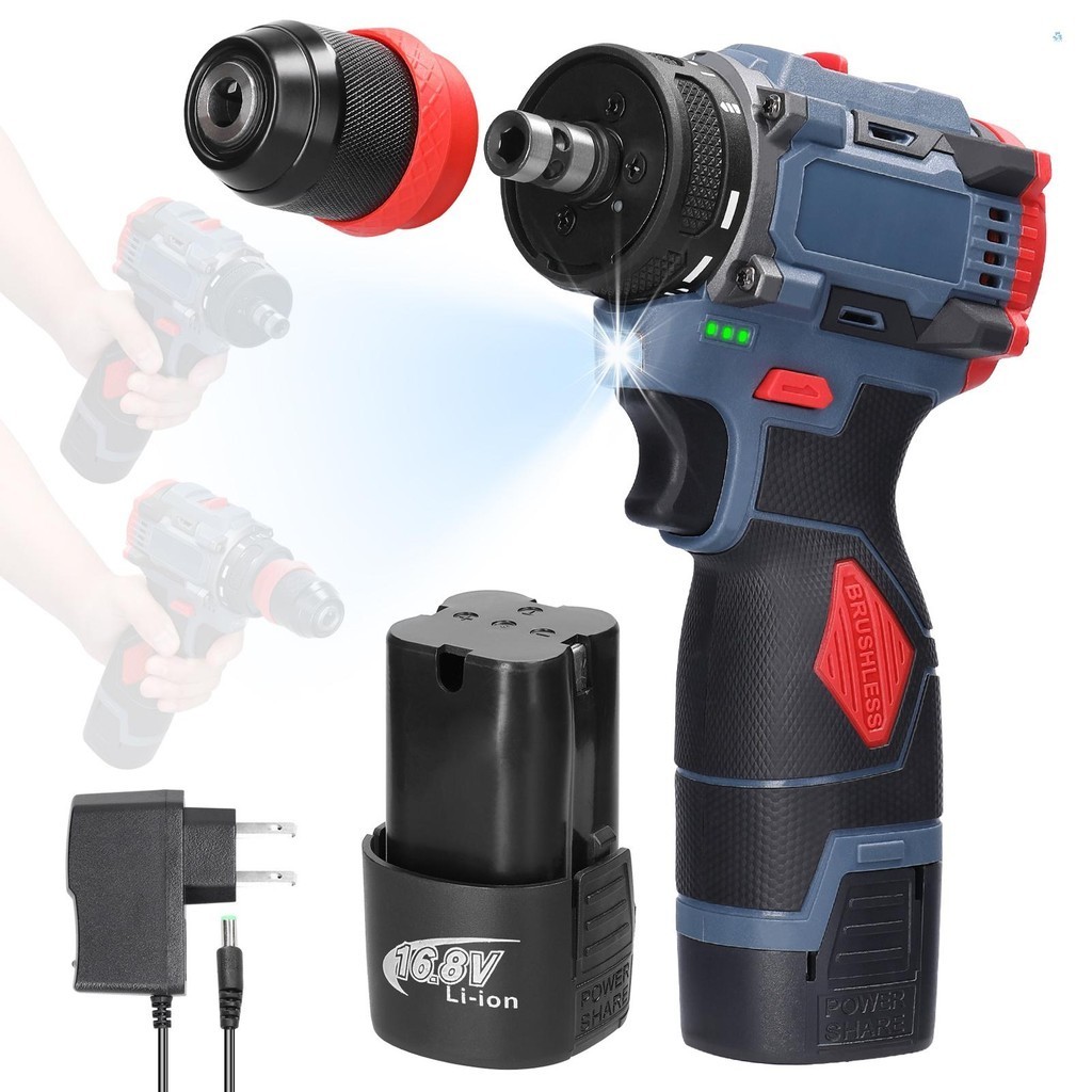 16.8v 2in1 แบตเตอรี่ลิเธียมเจาะไขควงไฟฟ้า Multi-function เครื่องมือ 45Nm แรงบิดมอเตอร์ไร้แปรงปฏิบัติสกรูไดร์เวอร์สําหรับเครื่องใช้ในบ้านเฟอร์นิเจอร์ติดตั้งยานยนต์ Ele