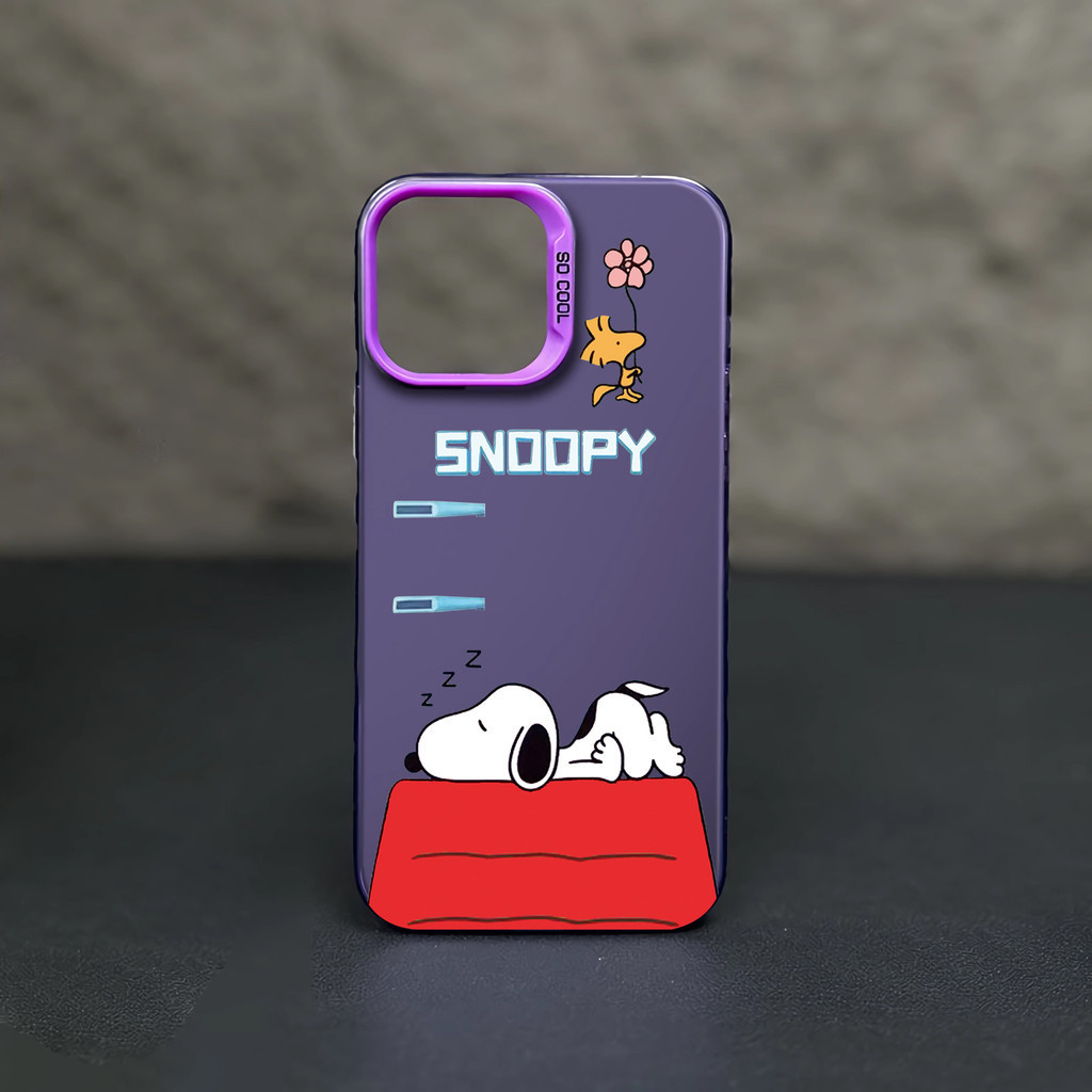 Hard IMD สําหรับ iphone 11 pro max 15 14 13 12 7 8 Plus X XR XSMax น่ารักการ์ตูน Sleeping Snoopy เลนส์กรอบกันกระแทก