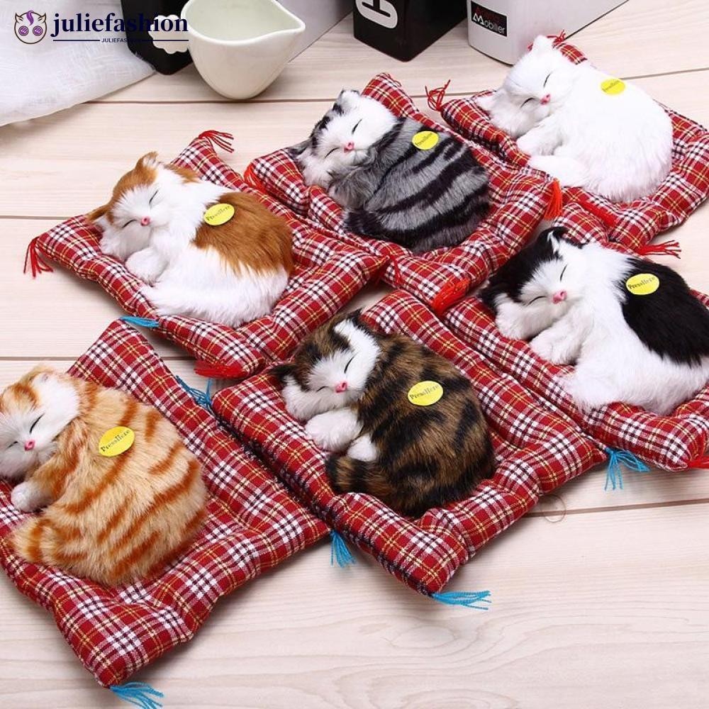 Juliefashion จําลองสัตว ์ ตุ ๊ กตา Plush Sleeping แมวของเล ่ นเสียงเด ็ กของขวัญยัดไส ้ ตกแต ่ งรถ C5X8