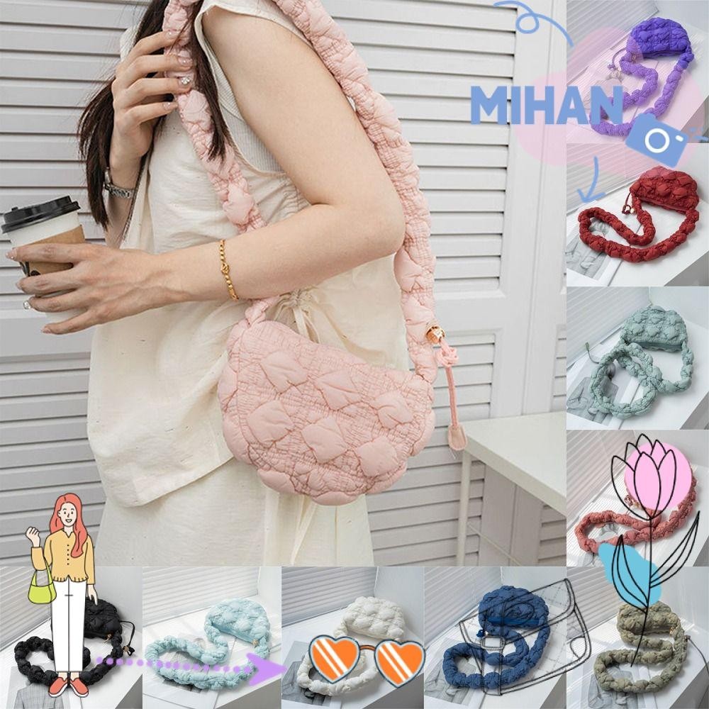 Mh Messenger Bag, Cloud Solid Color Quilted Shoulder Bag, Casual Pleated Bubbles Commute Bag Women Girls