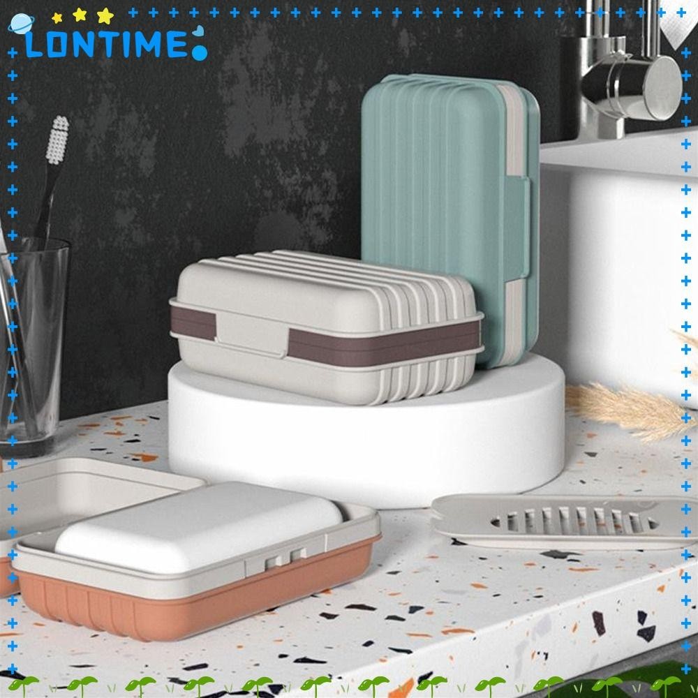 Lontime Travel Soap Box Portable No Drilling Drain Holder Double Layer With Cover Soap Holder