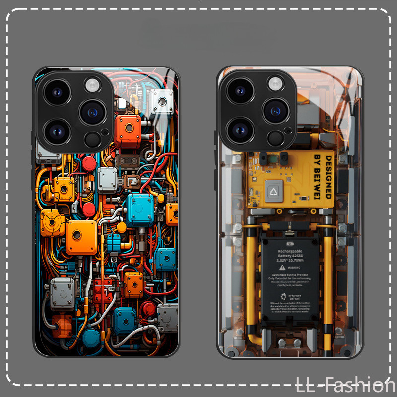 เคสโทรศัพท์ สถาปัตยกรรมวงจรสร้างสรรค์ Anti Fall Protector Cover Tempered Class Casing สําหรับ iPhone 15Pro 15 14 Air Plus 13 12 Mini 11 Pro Max X XR XSMax 17 15Plus 14Plus 16Pro