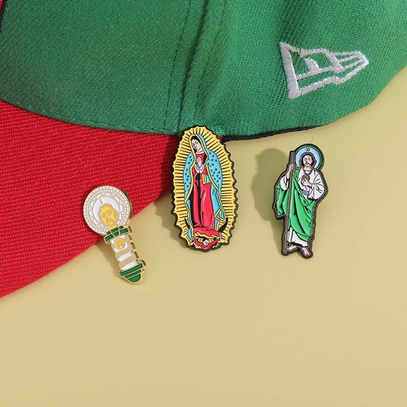 New Era Hat Pins โลหะเม็กซิกัน New Era การ์ตูน Pins Virgin Mary Vintage ตกแต่งหม