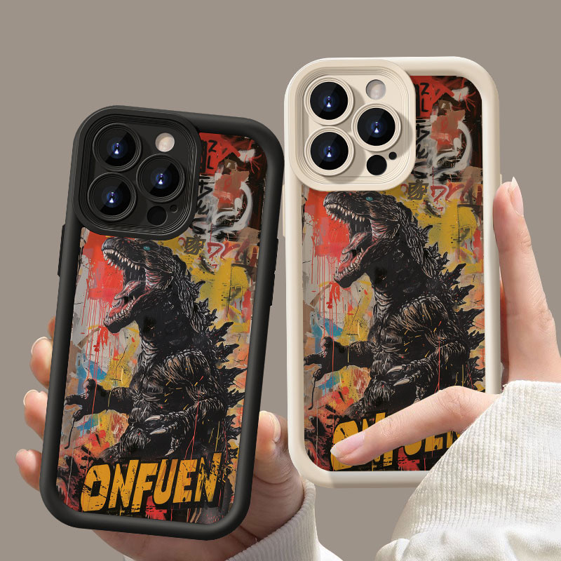 Cool Godzilla Retro Graffiti ภาพประกอบซิลิโคนสําหรับ IPhone X XR XS Max 7 8 Plus 11 12 13 14 15 Pro Max 14 15 Plus ปลอกหนา Anti Fall ฝาครอบป ้ องกันเต ็ มรูปแบบ