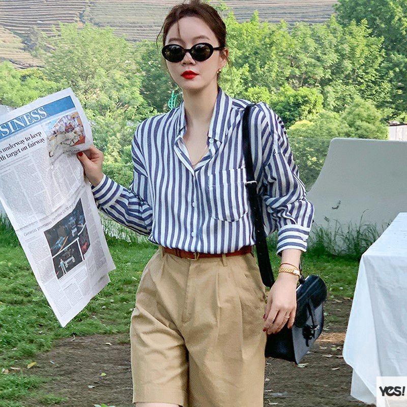 เสื้อเชิ้ตลายเกาหลีพรมหญิงสไตล์การออกแบบเสื้อเชิ้ตสไตล์ต่างประเทศความรู้สึกทันสมัยนักเรียนยอดนิยม SY YES
