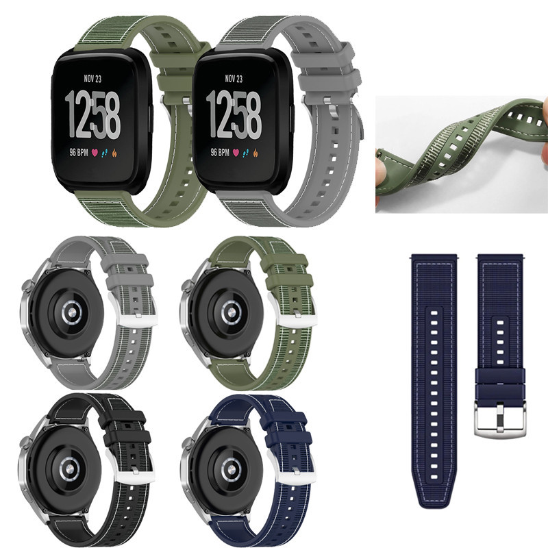 22 มม.สําหรับ Fitbit Versa Versa Lite Versa 2 SE แฟชั ่ นไนลอนทอสร ้ อยข ้ อมือซิลิโคนคอมโพสิต