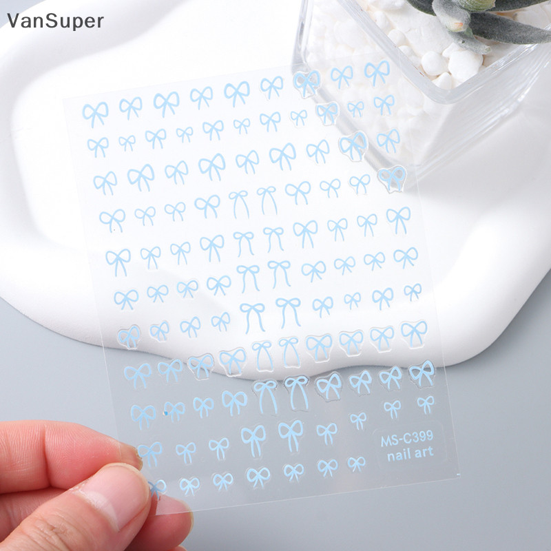 Vansuper Shining สีขาวริบบิ้นโบว์เล็บสติกเกอร์ 3d เล็บออกแบบตกแต่ง Decals ริบบิ้นโบว์ Diy สติกเกอร์แต่งเล็บ HOT