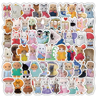 Calico Critters สติกเกอร์ 104PCS สติกเกอร์กันน้ําไวนิล Decals การ์ตูนน่ารักสําหรับหมวกกันน็อคจักรยานดินสอ