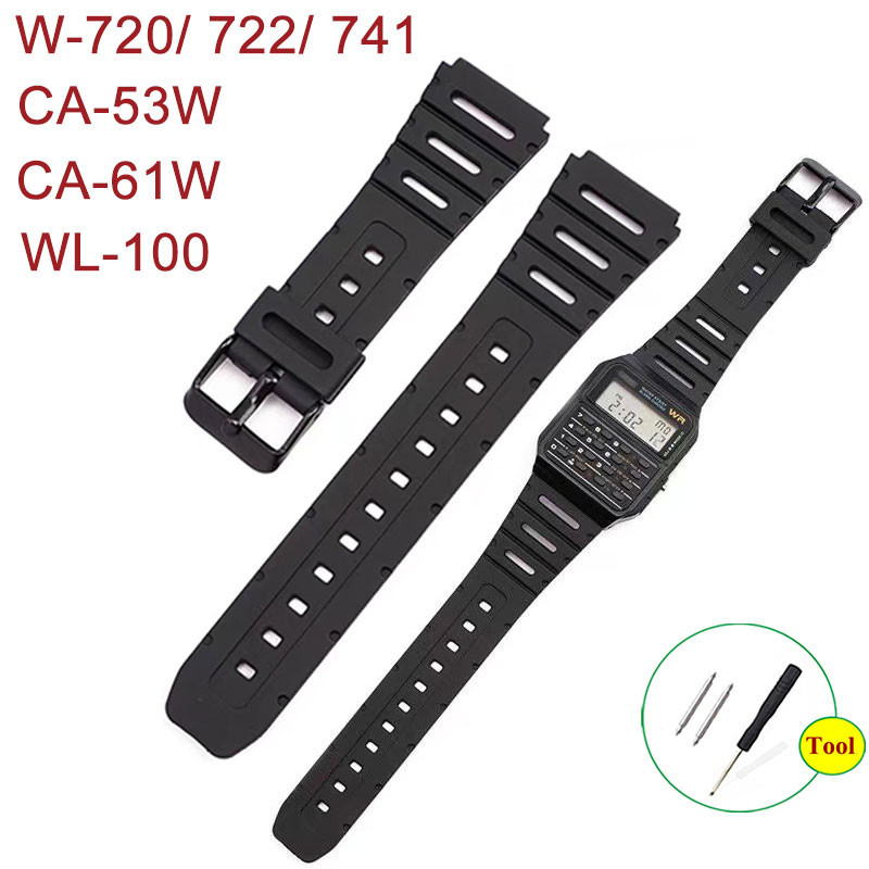 20 มม.สายนาฬิกาซิลิโคนสําหรับ Casio สร้อยข้อมือเครื่องคิดเลขนาฬิกาดิจิตอล W-720 W-722 W-741 WL-100 CA-53W CA53 CA 53 CA-61W ยางนักเรียนผู้ชายผู้หญิงเข็มขัดข้อมือ