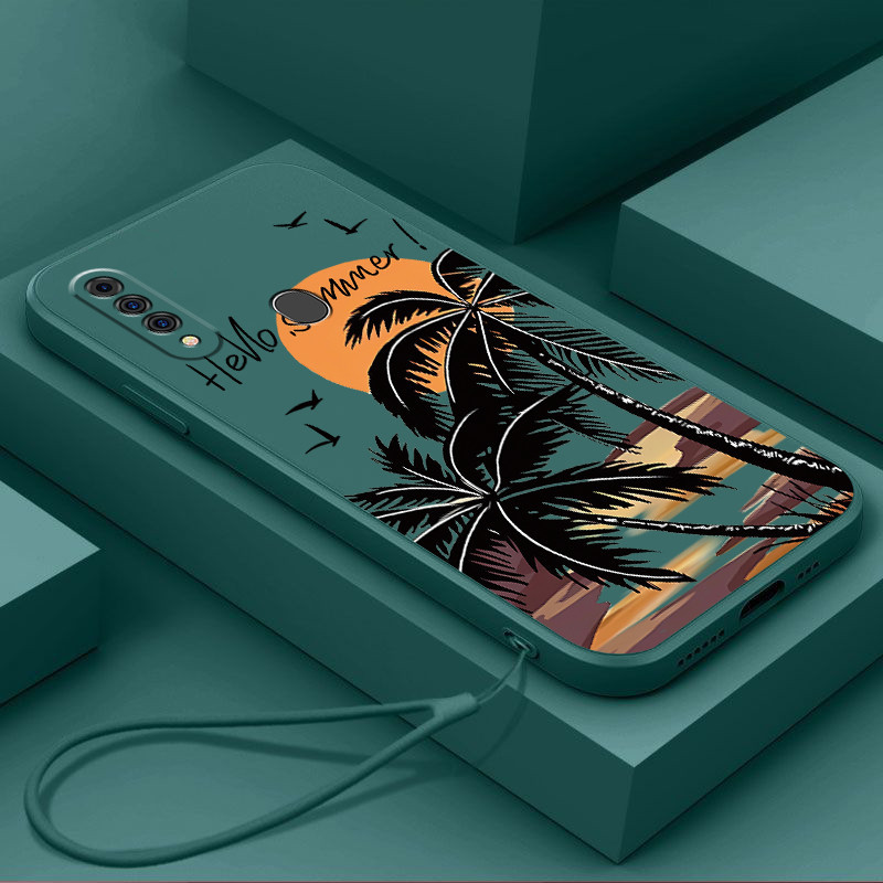 ปลอก Huawei Y6P Y7 Pro 2019 Y6s Y7A Y7P Y9 Prime 2019 Y9 2019 เคสโทรศัพท์ฤดูร้อนมะพร้าวต้นไม้ความงามซิลิโคน TPU Soft Shell ดีไซน์ใหม่กันกระแทกพร้อมเชือกเส้นเล็ก